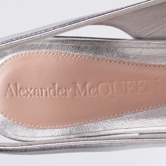 NEW ALEXANDER MCQUEEN Leather Court Shoes US10 SILVER Punk Spike Stud - Picture 6 of 10